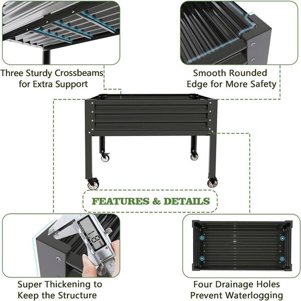 48 in. x 24 in. x 35 in. Grey Galvanized Steel Raised Garden Bed