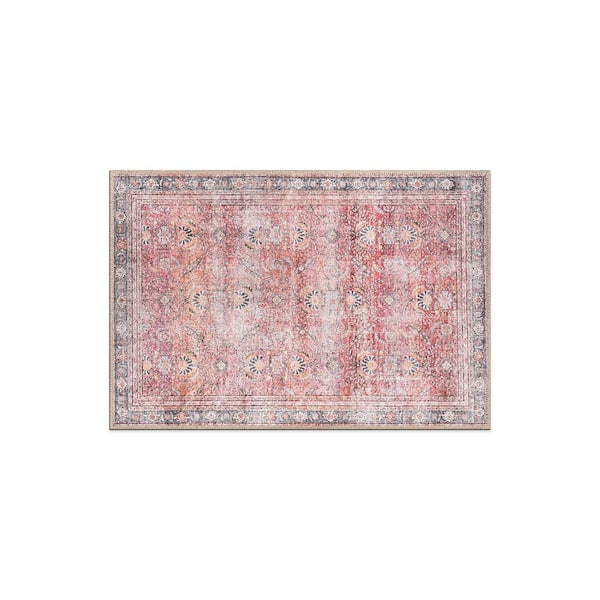 World Rug Gallery Amber Red 2 ft. x 3 ft. Vintage Inspired Machine Washable Non Slip Area Rug
