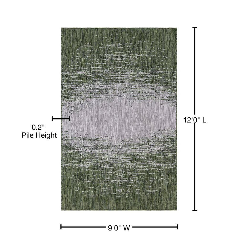 Modern Abstract 9' x 12' Gray and Green Synthetic Outdoor Rug