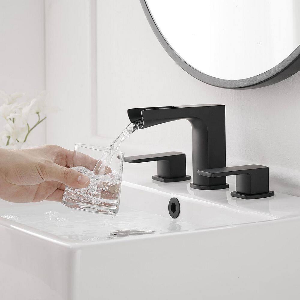 Matte Black Stainless Steel Waterfall Double-Handle Faucet Set