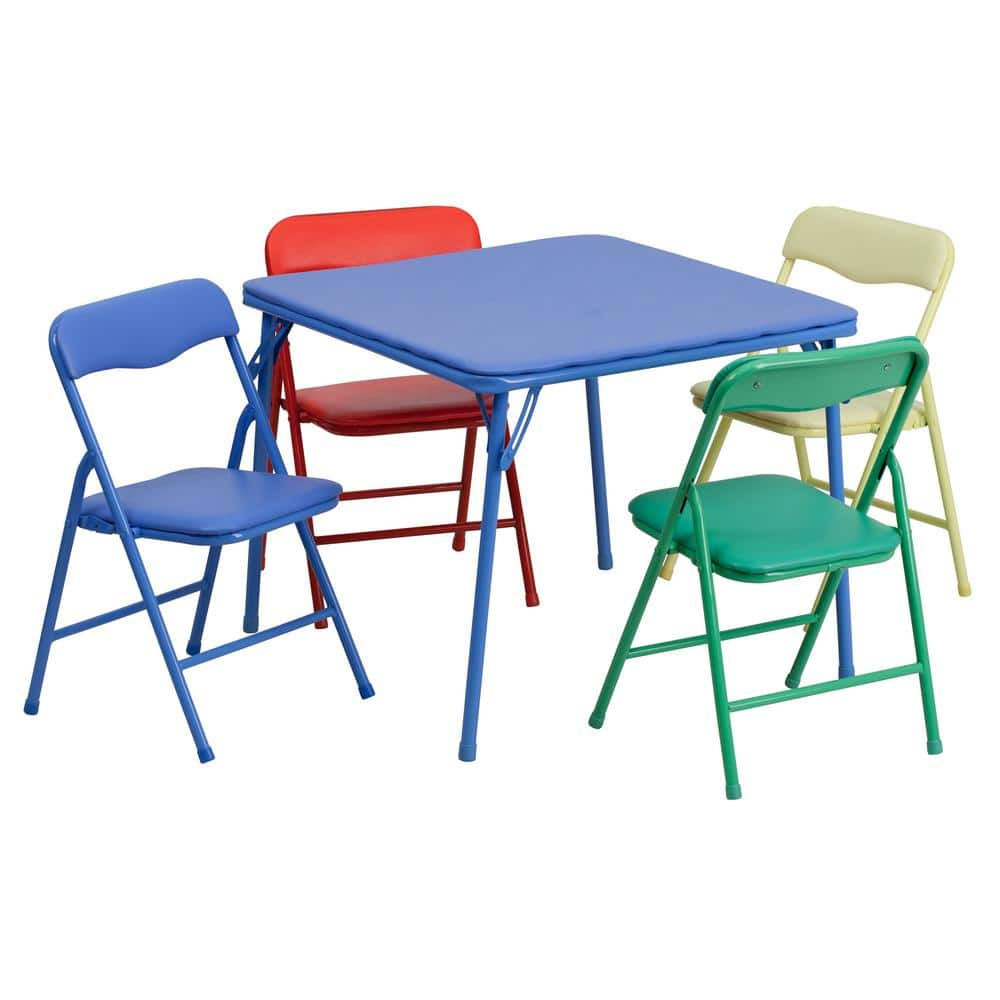 Carnegy Avenue Mindy Blue Kids 5 Piece Folding Table and Chair Set CGA JB 15049 BL HD The Home Depot