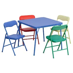 Mindy Blue Kids 5-Piece Folding Table and Chair Set