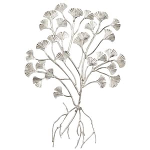 27 in. x 39 in. Aluminum Metal Silver Floral Wall Decor