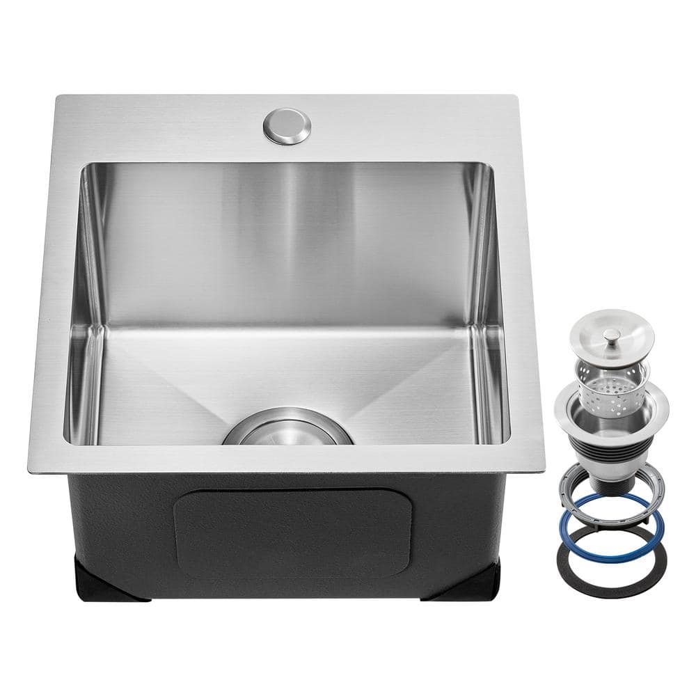 VEVOR 15in. Kitchen Sink Workstation, 304Stainless Steel Top Mount ...