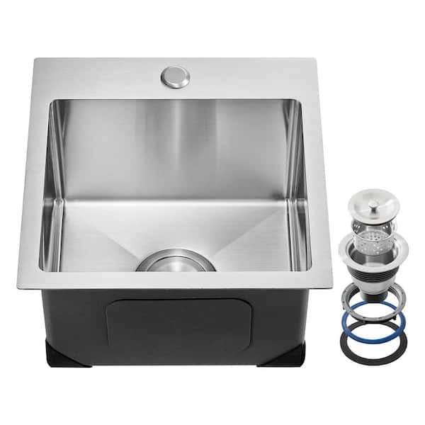 15in. Kitchen Sink Workstation, 304Stainless Steel Top Mount Sinks, Drop-In Single Bowl Farmhouse Basin with Accessories