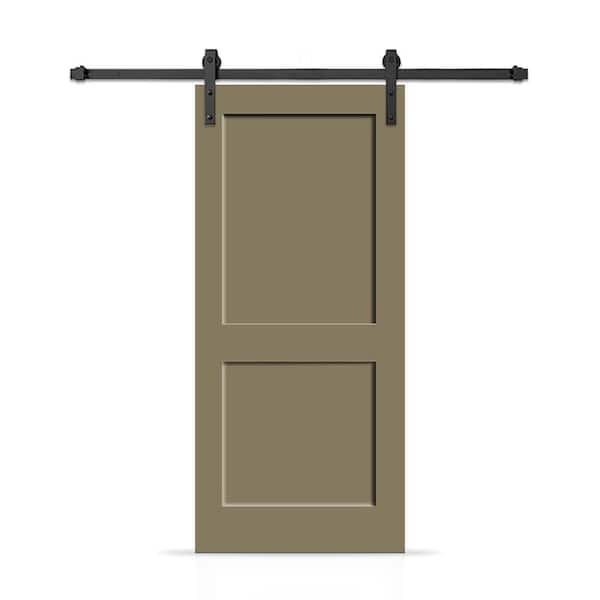 CALHOME 24 in. x 84 in. 2 Panel Shaker Hollow Core Olive Green Painted Composite Interior Sliding Barn Door with Hardware Kit