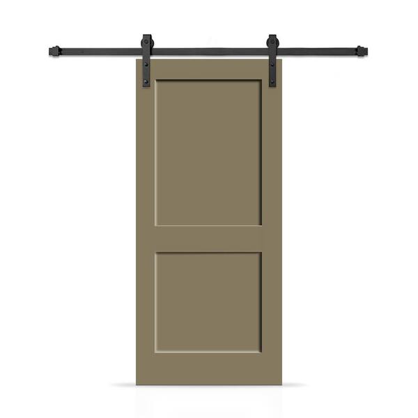 CALHOME 32 in. x 96 in. 2 Panel Shaker Hollow Core Olive Green Painted Composite Interior Sliding Barn Door with Hardware Kit