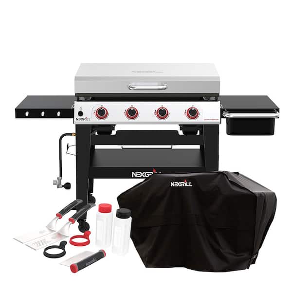 Nexgrill Daytona 4-Burner Propane Gas Grill 36 in. Black with Cover and 7-Pieces Starter Set Bundle