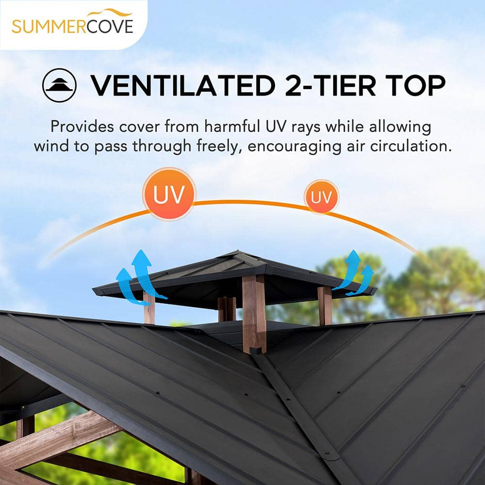 Sunjoy 12.5 ft Cedar Frame Gazebo with Black Steel Roof