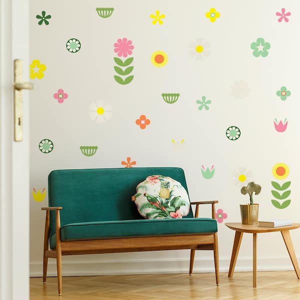 Blue Flower Wall Vinyl Sticker - 3D Floral Living Room Decor 39 x 22