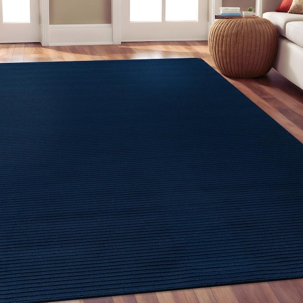 Beverly Rug Oasis Solid Navy 5 ft. x 7 ft. Non-Slip Rubber Back