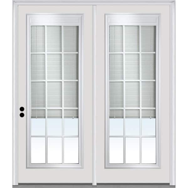 MMI Door TRUfit 71.5 in. x 79.5 in. Right-Hand Internal Blinds Triple Pane Clear Low-E Primed Steel Double Prehung Patio Door