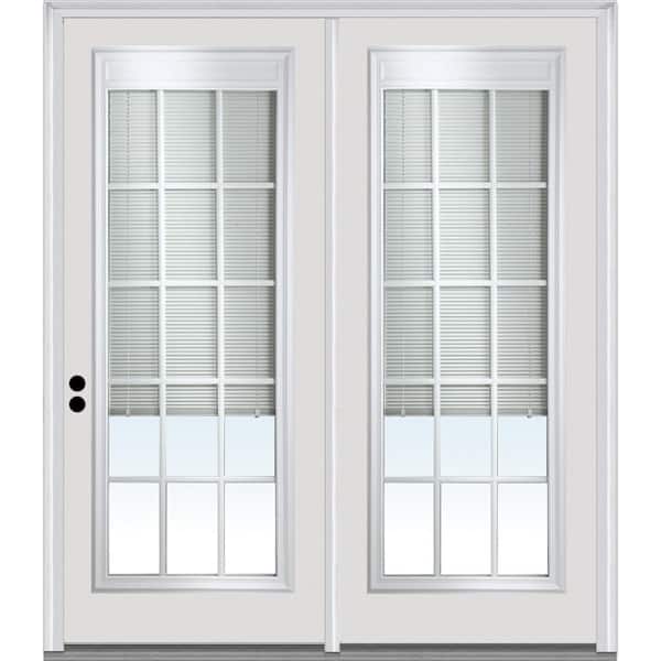 MMI DOOR TRUfit 71.5 in. x 79.5 in. Right-Hand Internal Blinds Triple Pane Clear Low-E Primed Steel Double Prehung Patio Door