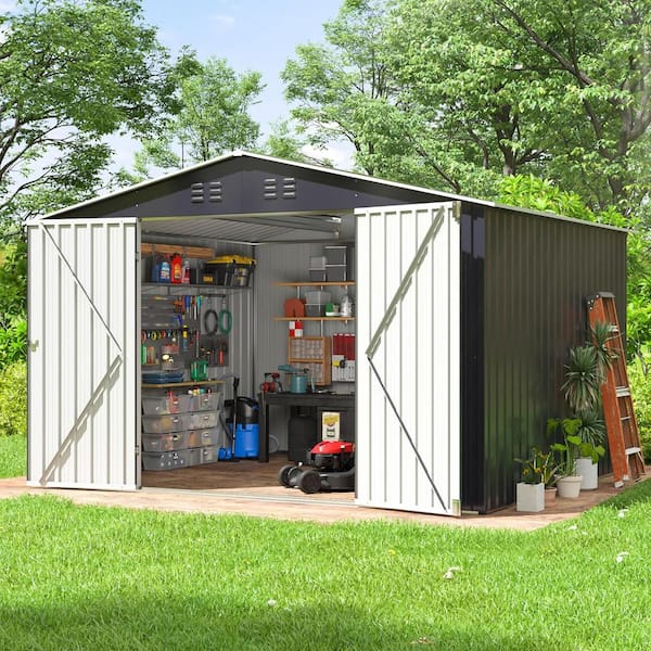 Unbranded Anti-Corrosion Utility 5.26 ft. x 7.37 ft. Outdoor Metal Storage Shed, with Lockable Door, Shutter Vents (38.84 sq. ft.)