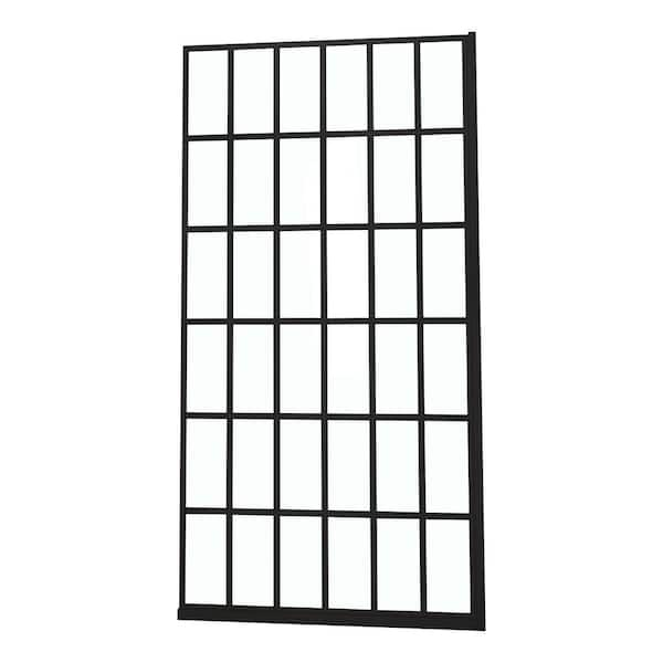 Aurora Decor Linsey 36 in. W x 75 in. H Fixed Veneer Frameless Shower Screen in Matte Black with Silk Screen Tempered Glass