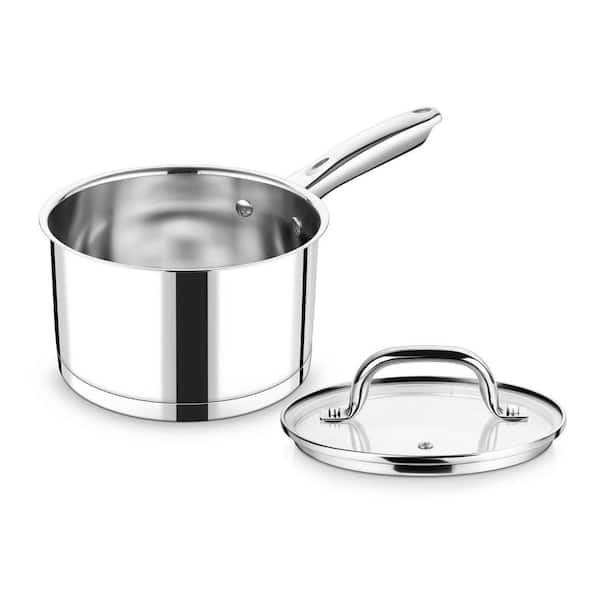 2 qt. Saucepan with Lid Stainless Steel Induction Compatible Small Pot Tri-Ply Base Ergonomic Handle Silver Set