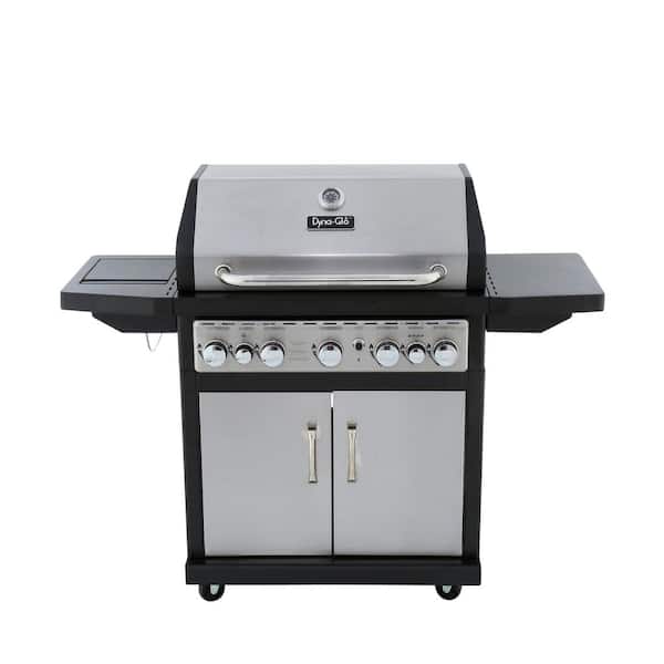 Dyna-Glo 5-Burner Propane Gas Grill in Stainless Steel and Black with Side Burner and Rotisserie Burner