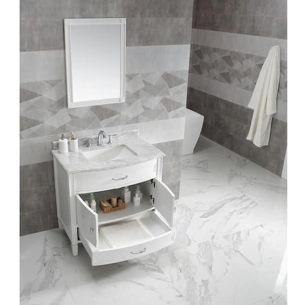 Disar 36'' White Bathroom Vanity with Calacatta Quartz Top and Left Dr -  Disar Trade