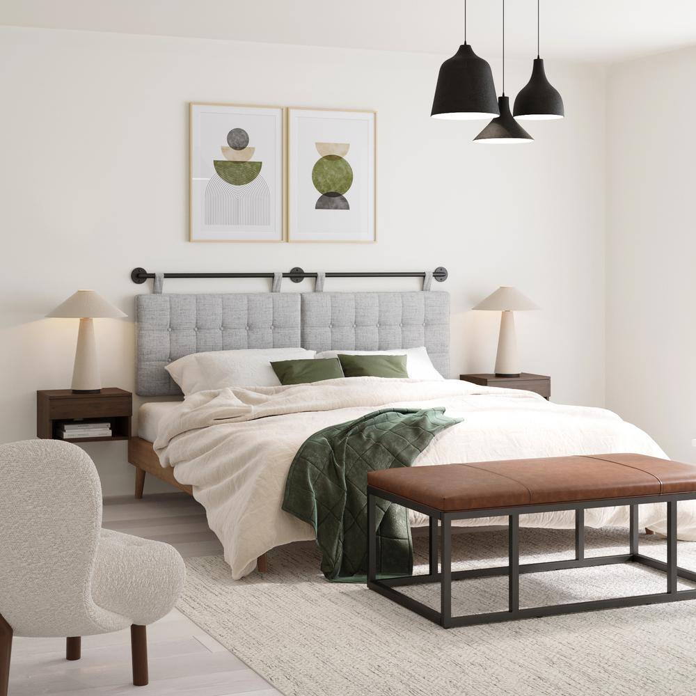 King Size Grey Tufted Upholstered Floating Headboard