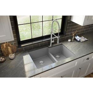 Quartz Grey 33 in. 60/40 Double Bowl Composite Undermount Kitchen Sink