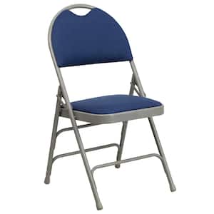 Hercules Series Extra Large Ultra-Premium Triple Braced Navy Fabric Metal Folding Chair with Easy-Carry Handle