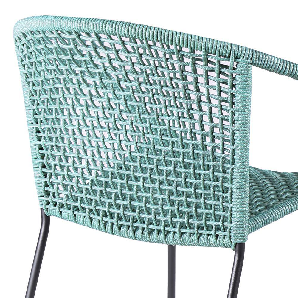 Green Woven Rope and Steel Outdoor Dining Arm Chairs