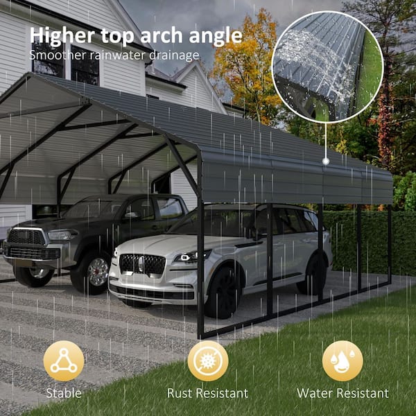 20 ft. W x 20 ft. D Carport Steel Car Canopy and Shelter, Gray