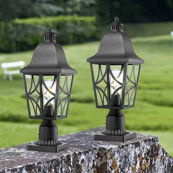 20.2 in. 1-Light Black Aluminum Hardwired Outdoor Weather Resistant Pier Mount Light with No Bulb Included (2-Pack)