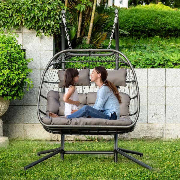 Nestfair 63 In 2 Person Aluminum Patio Swing With Gray Cushions Lw29515180 The Home Depot Person Aluminum Patio Swing With, Aluminum Patio Swing