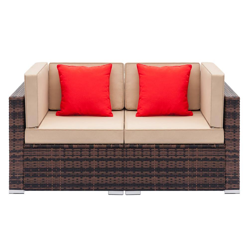 Wateday Patio Wicker Outdoor Loveseat With Beige Cushions PF-XYSY0917 ...