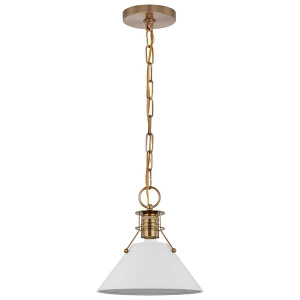 Outpost 60-Watt 1-Light Burnished Brass Pendant Light with Matte White Metal Shade with No Bulbs Included