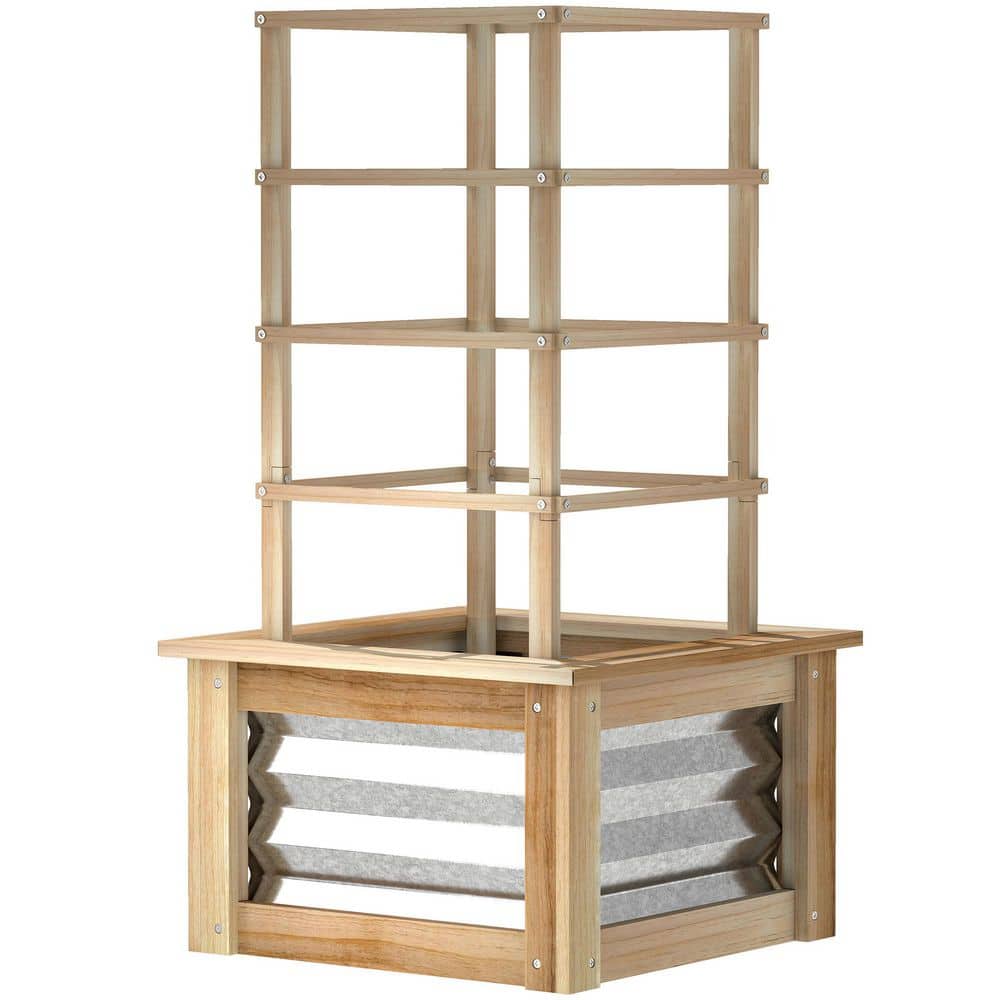 17.7 in. Galvanized Steel, Outdoor Planter with Trellis Wooden Planter Box,