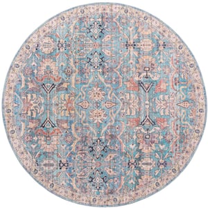 Nostalgia Katie Blue 8 ft. Round Machine Washable Area Rug