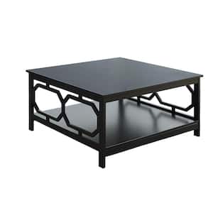 Omega 36 in. Black Medium Square Wood Coffee Table with Shelf