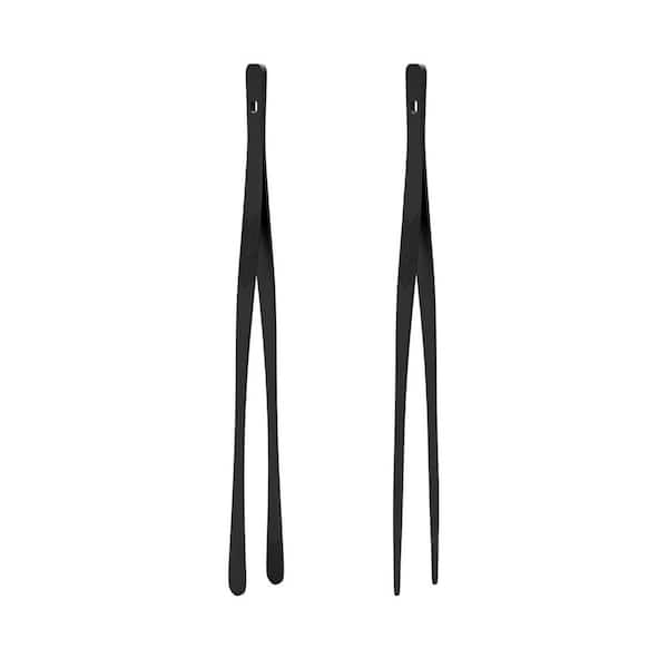 Black Stainless Steel Precision Cooking Tongs Tweezers Set with Serrated Tips for Serving BBQ Pasta Salad