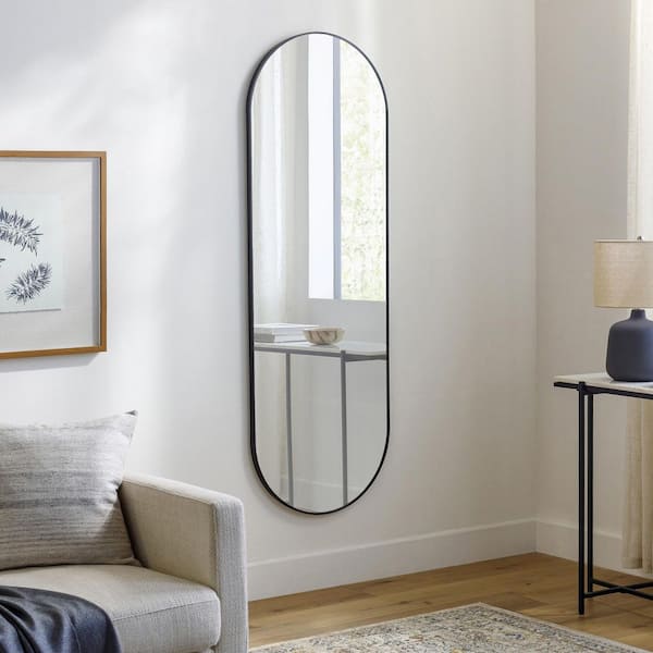 Aranya Black 22 in. W x 3.52 in. H Modern Oval Aluminum Framed Mirror