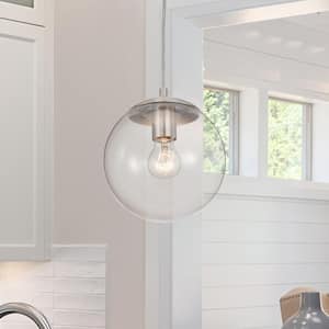 1-Light Modern Brushed Nickel Mini Pendant Light with Clear Globe Glass Shade, 8 in. 100-Watt, No Bulb Included