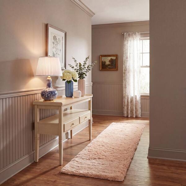 Rainbow Shag 2 ft. x 6 ft. Beige Solid Runner Rug