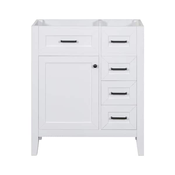 30 in. Freestanding Bath Vanity Cabinet without Top in White, One Door & Three Drawers with Slide Rail