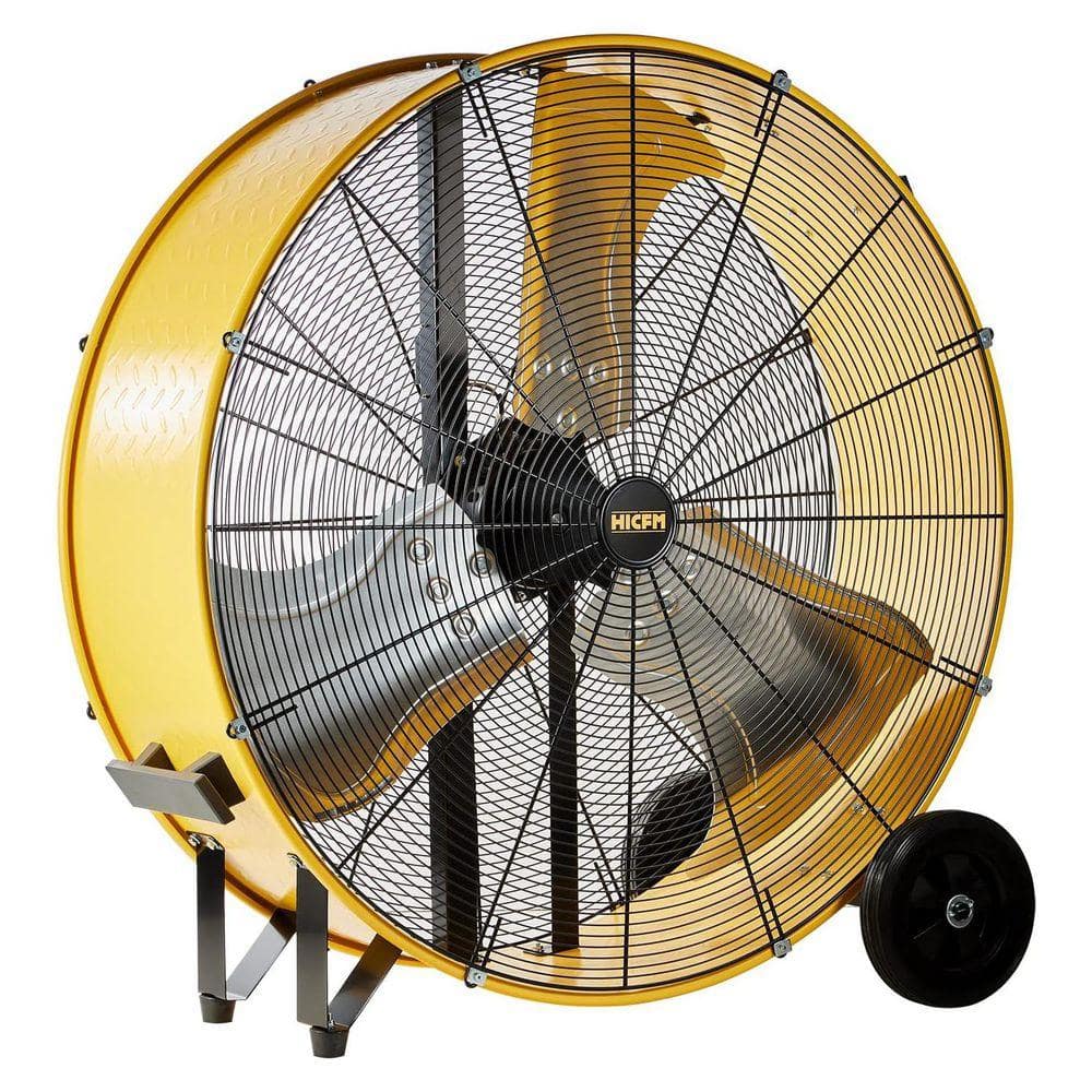 WOCK HICFM 36 in. Yellow Industrial Drum Fan, 21100 CFM, 2-Speed, 4/5 HP, Heavy Duty, Casters and Handle,Warehouse and Garage