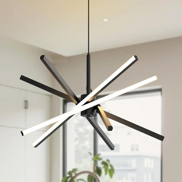 YANSUN 5-Light Black Modern LED Chandelier, Linear Pendant
