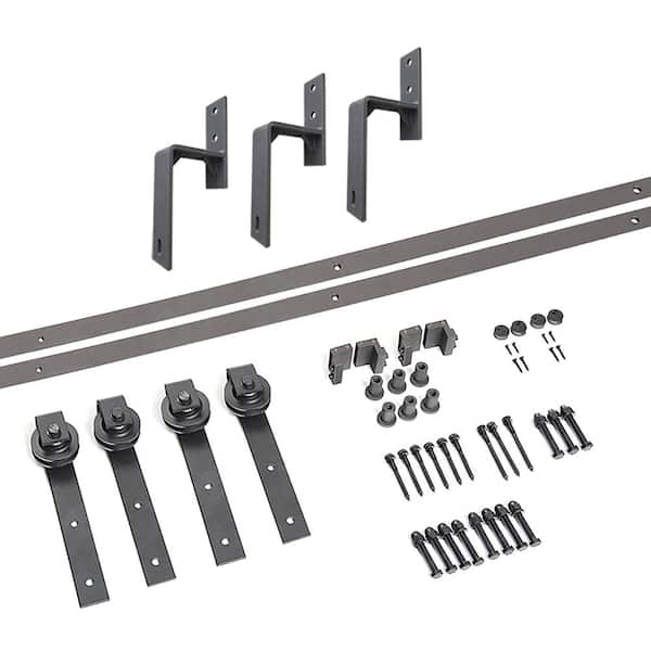 Pacific Entries Bypass 48 in. Dark Oil Rubbed Bronze J-Hook Strap Sliding Barn Door Hardware with Floor T-Guide