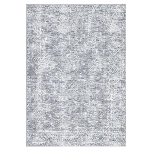 Gray 10 ft. x 13 ft. Washable Vintage Distressed Bohemian Style Polyester Area Rug