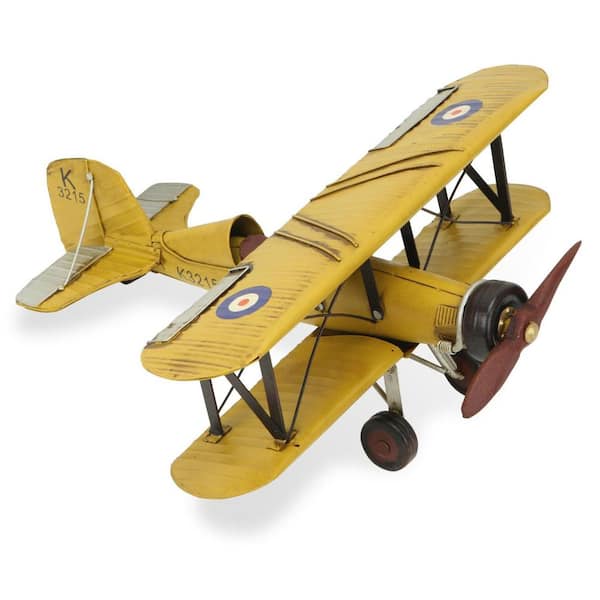 HomeRoots Metal Yellow and Black Hand Painted Model Airplane Decorative Sculpture