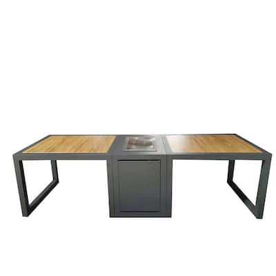 Lilian Black Rectangle Double Metal Outdoor Bistro table with Fire Pit