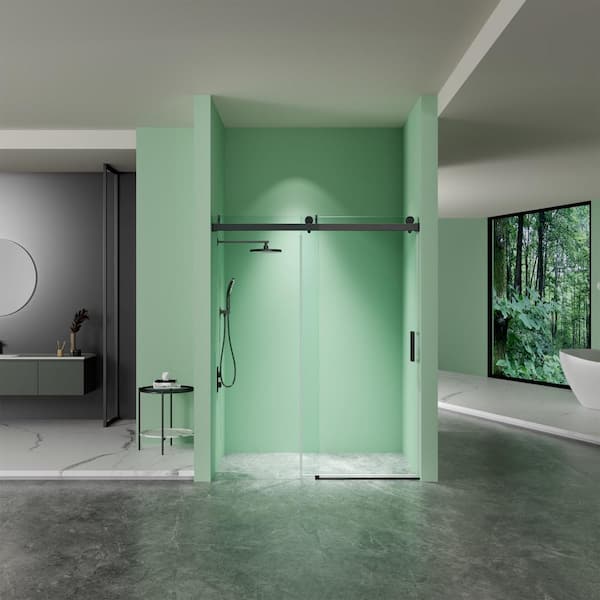 JimsMaison 72 in. W x 76 in. H Sliding Frameless Shower Door in Matte Black with Clear Glass