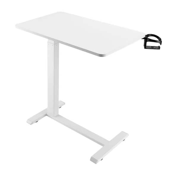 Overbed Table, Mobile Bed Side Table with 4 Hidden Wheels, Height Adjustable Rolling Laptop Desk with Cup Holder, White