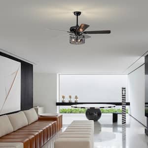 52 in. Indoor Black Ceiling Fan with Light, 3-Speed Blades Fandelier Reversible