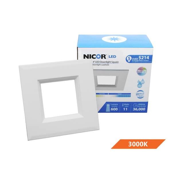 NICOR D-Series 4 in. 3000K White Dimmable LED Recessed Square Retrofit Kit