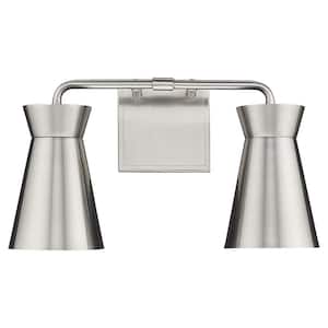15 in. 2 Light Brushed Nickel Vanity Light Modern Wall Sconce with for Bathroom